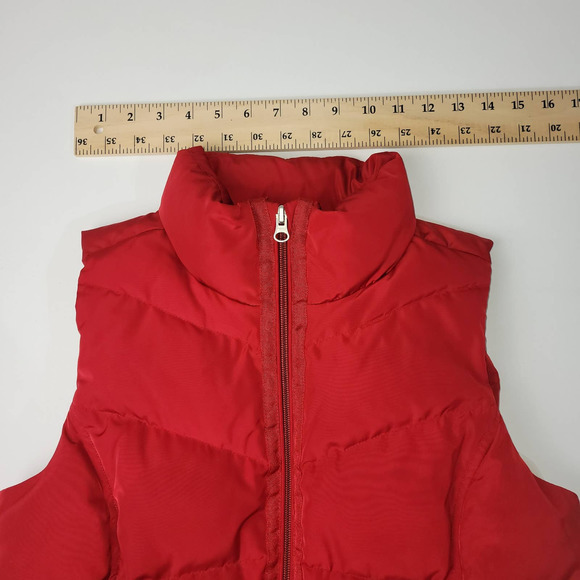 Land's End Puffer Vest Womens XS Red Zip Down Feathers Collar Pockets Lined - Picture 7 of 10
